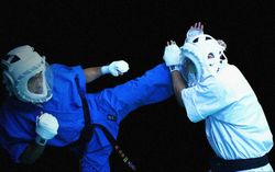 쿠도 선수들이 격투를 벌이고 있다.