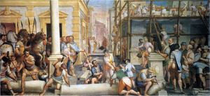 트레비존드에 있는 제노바의 창고 건설. 루카 캄비아시의 그림, 1571년경, 제노바의 팔라초 레르카리-파로디에 소장.