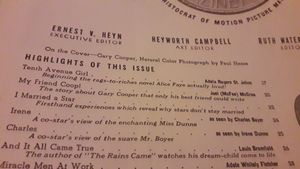 던과 보이에 관한 에세이가 수록된 《포토플레이》 1939년 10월호의 목차 페이지.