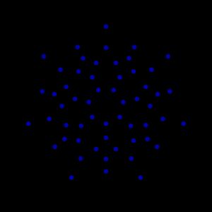 클라인 4차 곡선의 데생당팡. 검은 꼭짓점은 (푸른 색의) 꼭짓점에 대응하며, 흰 꼭짓점은 각 변의 중점에 대응한다.