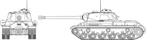 IS-2의 장갑 배치도, 1943년형(상단)과 1944년형(하단).