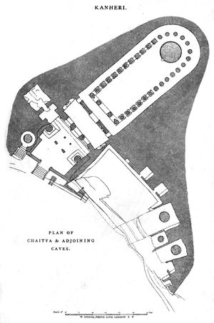 칸헤리 대 차이티야 석굴 평면도.