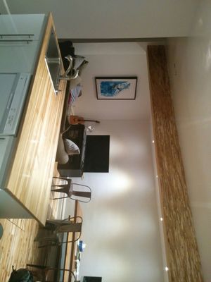 PSL 목재로 만들어진 보가 내력벽을 대체하여 설치된 모습.