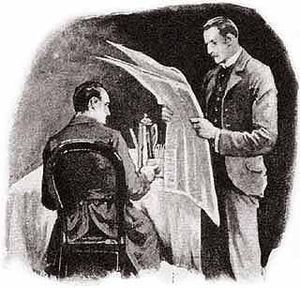 왓슨이 홈즈에게 불행한 기사를 읽어주고 있다.