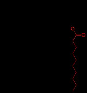골격 구조식의 할로페리돌 데카노에이트. 데카노에이트기는 붉은색으로 강조 표시되어 있다.