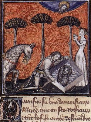 장미의 로맨스의 나르키소스의 샘에 대한 초기 삽화