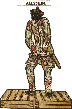 트리스타노 마르티넬리가 1601년 그의 저서 수사학의 구성에 묘사된 아를레키노 의상