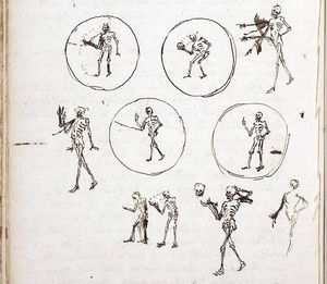 1659년 허이헨스의, 머리를 떼는 죽음의 투사를 위한 스케치