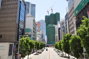 미야시타 공원 교차로에서 시부야역 방면을 바라본 모습(2018년 5월 4일 촬영)