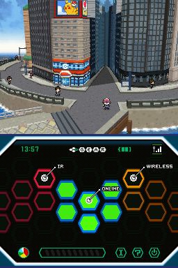 닌텐도 DS의 하단 화면은 플레이어가 적외선 또는 Wi-Fi를 통해 서로 연결되는 방식을 제어하는 게임 기능인 C-기어를 표시한다.