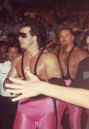 하트 파운데이션의 짐 나이드하트(뒤)와 브렛 하트(앞), 1989년 3월