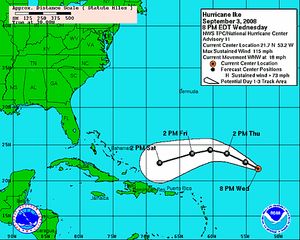 2008년 9월 3일 아이크의 경로에 대한 기상 예측