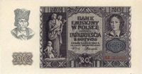 에밀리아가 그려진 폴란드의 20 즈워티 지폐 (나치 독일이 점령했을 때의 1940년)