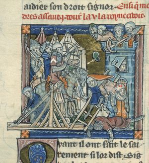 라 모르 르 루이 아르튀에 묘사된 평형추 투석기, c. 1316