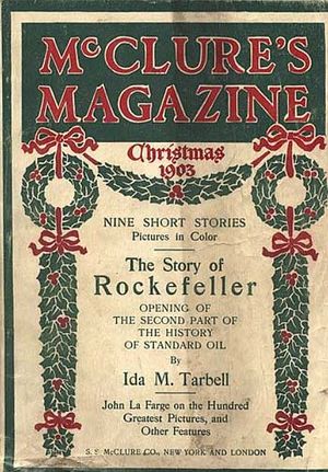 1903년 크리스마스 호 맥클루어스 표지에는 이다 타벨이 쓴 록펠러와 스탠다드 오일에 대한 폭로 기사가 실려 있다.