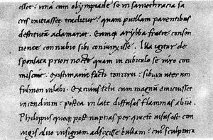 니콜로 데 니콜리(1364–1437)의 필적으로, 이탤릭체의 기원이 되었다.