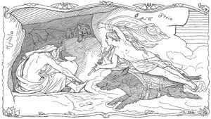 힐디스비니와 함께 있는 프레이야 (오른쪽) (1895), 로렌츠 프뢸리히 그림