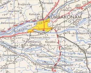 1955년 쿰바코남 시가지와 주변 지역 지도