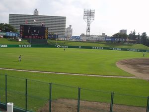 라쿠텐 세이메이 파크 미야기에서의 야구 경기 중 외야