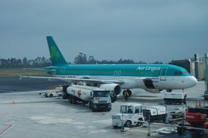 Aer Lingus 항공기가 산티아고 데 콤포스텔라 공항에 착륙하는 모습