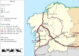 갈리시아의 철도 교통 인프라 지도
