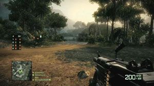 M249 경기관총으로 무장한 배틀필드: 배드 컴퍼니 2 멀티플레이어 모드 스크린샷.