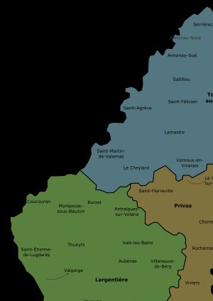 라르장티에르 구는 녹색, 프비바는 노란색, 투르농쉬르론은 파란색