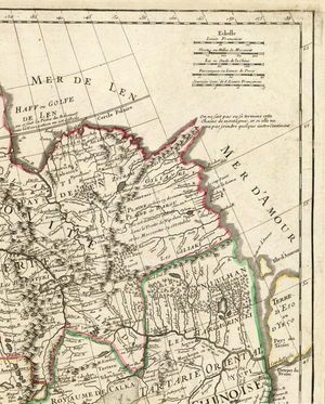 1706년 프랑스 지도에 아무르 강변의 주요 도시 'Aigou'(아이군)로 표시된 모습