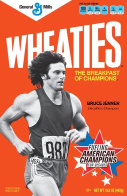 제너가 등장하는 복고풍 Wheaties 시리얼 상자 이미지.