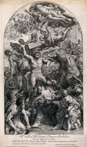 성 세바스티아누스의 순교, 1699년 N. 도리니의 판화.