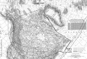 1961년 10월에 제안된 크롬 돔 작전 비행 경로; 이 이미지는 캐나다 공군 파일에서 가져온 것으로 캐나다 영공과 겹치는 비행 측면에 초점을 맞추고 있지만 지중해 노선의 일부도 보이며 툴레 조기 경보 기지의 관찰도 볼 수 있다.