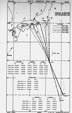 작전 당일 미군기의 항로도(실선이 후쿠이 공습기)