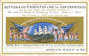 클리퍼 'Free Trade'호의 출항 카드. 1860년대 초 뉴욕의 Nesbitt & Co.에서 인쇄