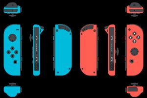 좌우 조이콘 컨트롤러의 모습. 네온 레드와 블루.