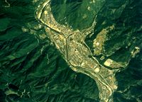 게로 온천 주변의 항공 사진(1977년 촬영). 국토교통성 국토지리원 지도・항공사진 열람 서비스의 항공 사진을 기반으로 작성