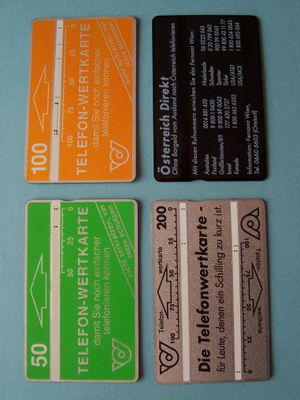 오스트리아의 광학 전화 카드. 잔액은 흰색 막대의 수직 표시로 표시된다.