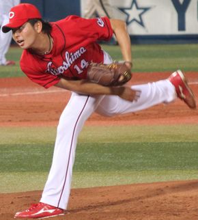 2014년 9월 6일 요코하마 스타디움에서의 투구 모습