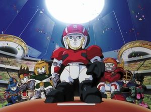 아이언 리거 팀. 왼쪽부터: GZ, 키아이 류켄, 마하 윈디, 매그넘 에이스, 불 아머, 키와미 쥬로타, 탑조이