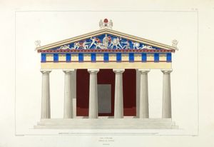 아이기나에서 숭배되었던 아파이아 신전의 컬러 묘사.