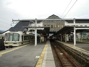 홈의 상태. 야마토지 쾌속이 정차 중이다.(2007년 8월)