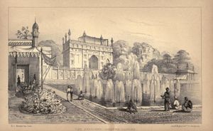 시크 통치 시대의 정원. 1840년경 윌리엄 고돌핀 오스본의 '룬지트 싱의 궁정과 캠프'에 실린 석판화 '라호르 샬리마르 정원'