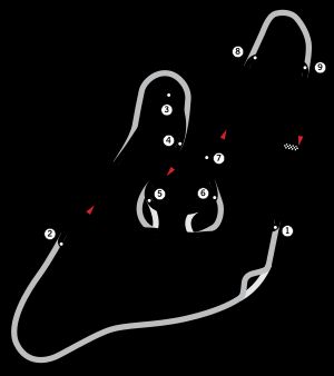 1996년부터 2003년까지 사용된 재설계된 트랙 레이아웃 (검정색)