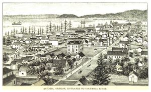 1882년의 애스토리아, 텅 포인트를 향해 동쪽을 바라보는 모습