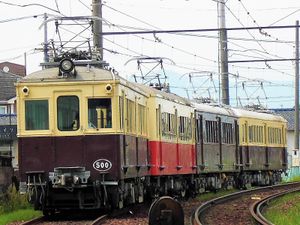 동태 보존 차량 4량. 앞쪽부터 5000형・20형・3000형・1000형(2018년 5월)