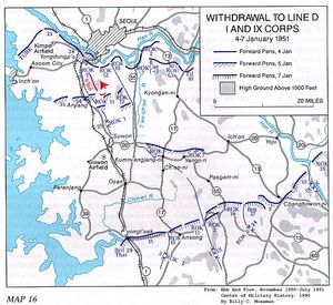 I군단과 IX군단의 D선으로의 철수, 1951년 1월 4~7일