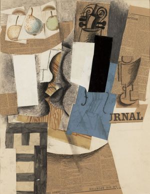 과일, 바이올린, 와인잔이 있는 그릇 (1912)