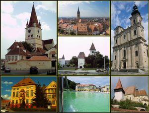 시비우주의 주요 명소들을 묘사한 콜라주