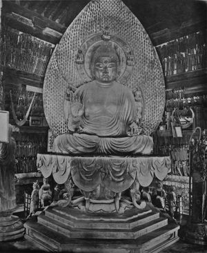 호류지(法隆寺) 서원당(西円堂) 건칠약사여래좌상(乾漆薬師如来坐像)은 천불광배(千仏光背)의 예시이다. 불상은 8세기 후반 제작, 광배는 고안 6년(1283년) 제작.