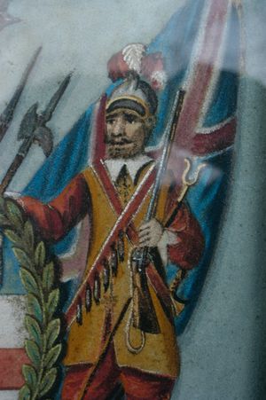 문장 지지자: 19세기 명예 포병대의 머스킷총병, 모래