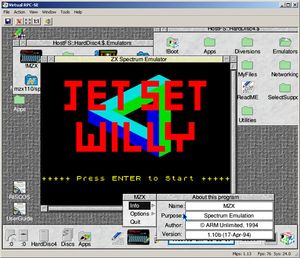 아키메데스 에뮬레이터를 실행하는 ZX Spectrum 에뮬레이터를 실행하는 윈도우 XP